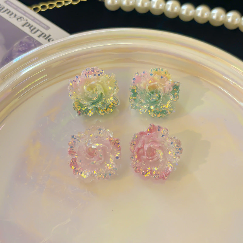 Women's Purple Heart Crystal Flowers Eardrops Beautiful Vacation Stud Earrings