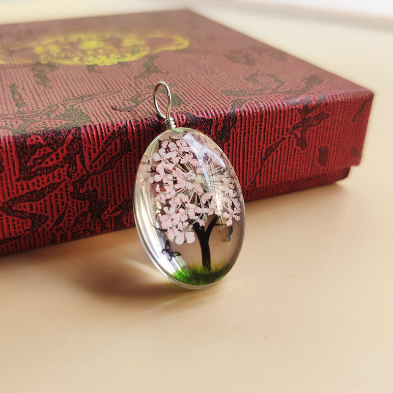 Tree Preserved Fresh Flower Artificial Crystal Oval Starry Sky Plant Necklace