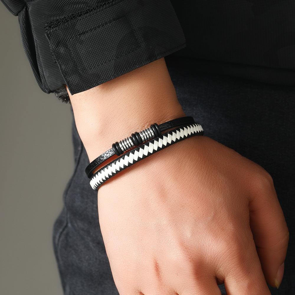 Men's Fashion Leather Couple Magnetic Snap Geometric Bracelet