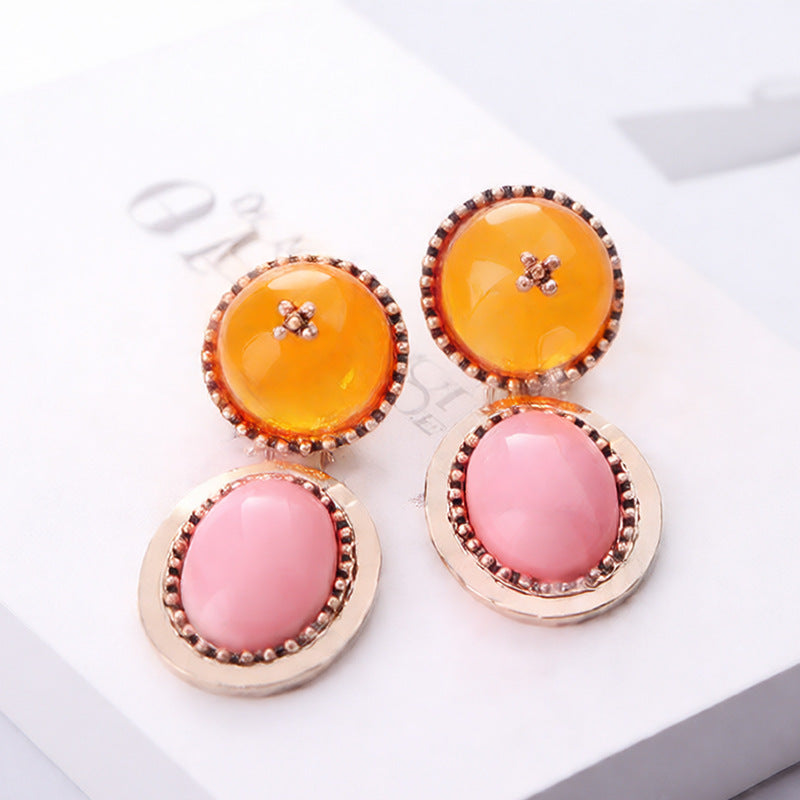 Retro Distressed Patchwork Affordable Luxury Fashion Resin Beeswax Geometric Earrings