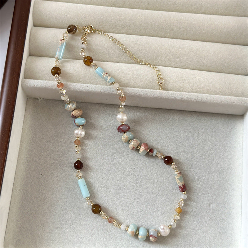 Retro Natural Stone Beaded Clavicle Chain Ethnic Style Chinese Color Necklaces