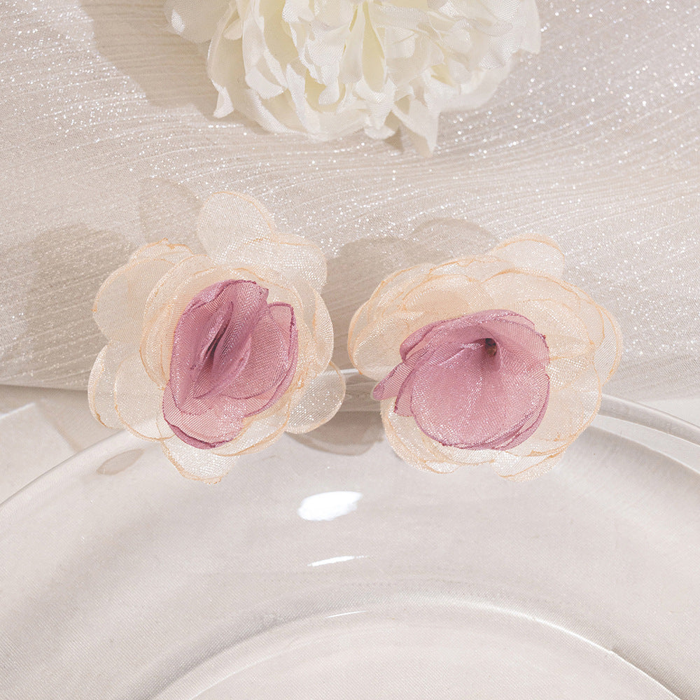 Women's Indie Pop Style Pink Lace Flower Summer High Sense Sweet Earrings