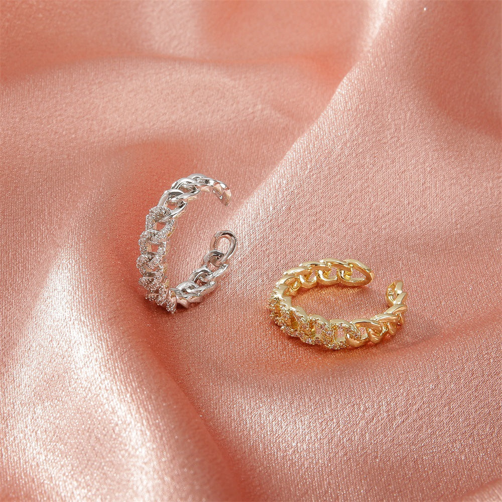 Women's Zircon Chain Fashion Simple Geometric Hollow Open-end Rings