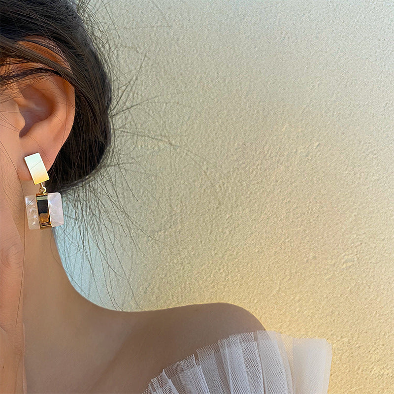 Women's Sier Needle Fashion Simple Metal Square Geometric Retro High-grade Earrings