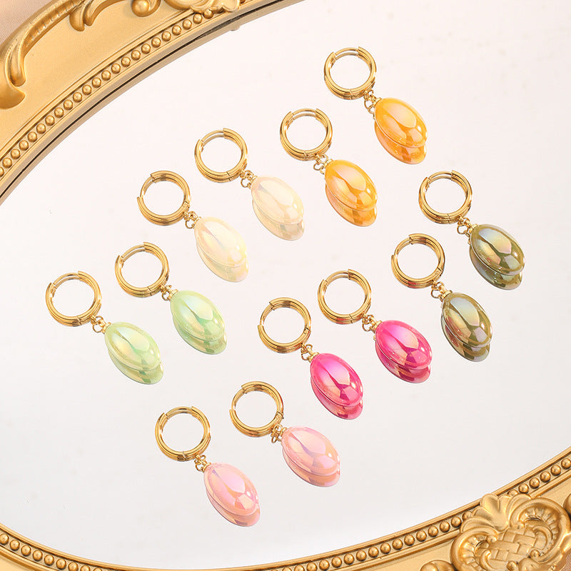 Women's Pear-shaped Water Drop Dopamine Painted Titanium Steel Simple Earrings