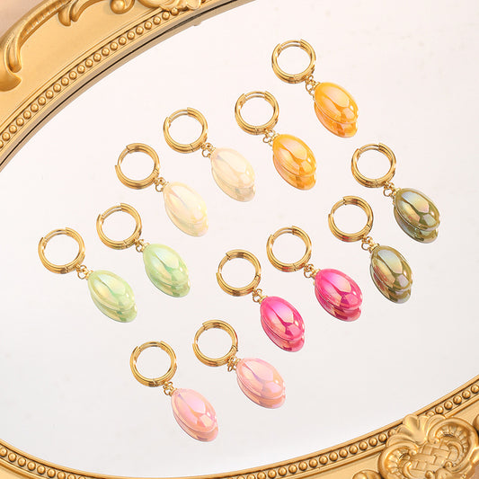 Women's Pear-shaped Water Drop Dopamine Painted Titanium Steel Simple Earrings
