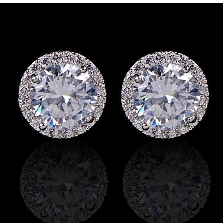 Women's Korean Style Full Diamond Round Zircon Stud Earrings