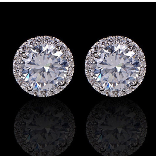 Women's Korean Style Full Diamond Round Zircon Stud Earrings