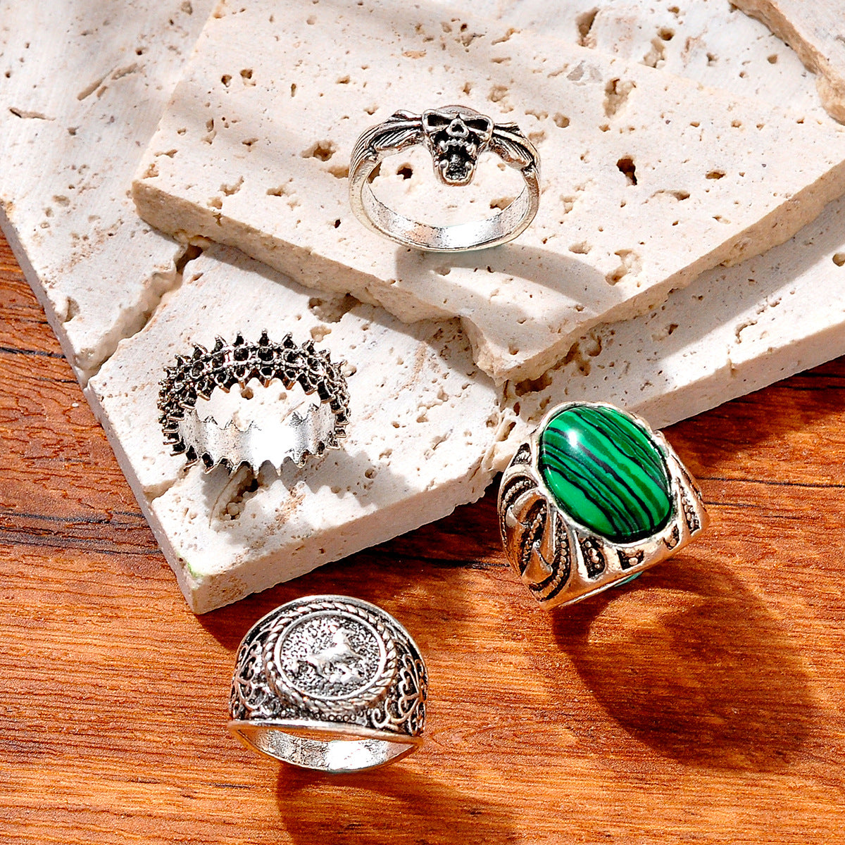 Malachite Horse Totem Flame Skull Personality Fashion Hip Hop Ring