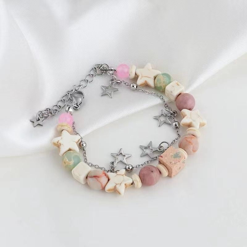 Color Matching Double Circles Star Female Bracelets