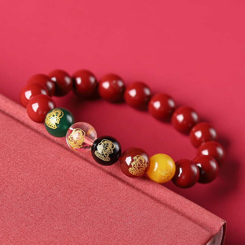 Women's & Men's Dragon Cinnabar Purple Gold Sand Five Gods Of Wealth Bracelets