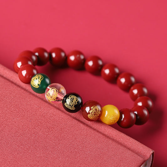 Women's & Men's Dragon Cinnabar Purple Gold Sand Five Gods Of Wealth Bracelets