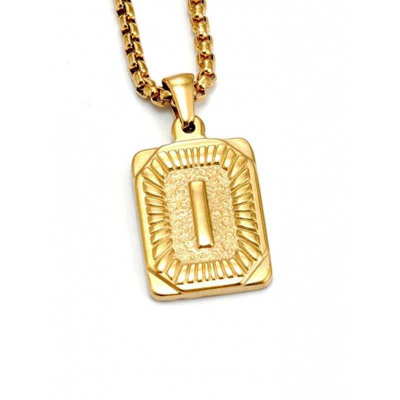 Men's Gold Square Double-sided English Letter Titanium Necklaces