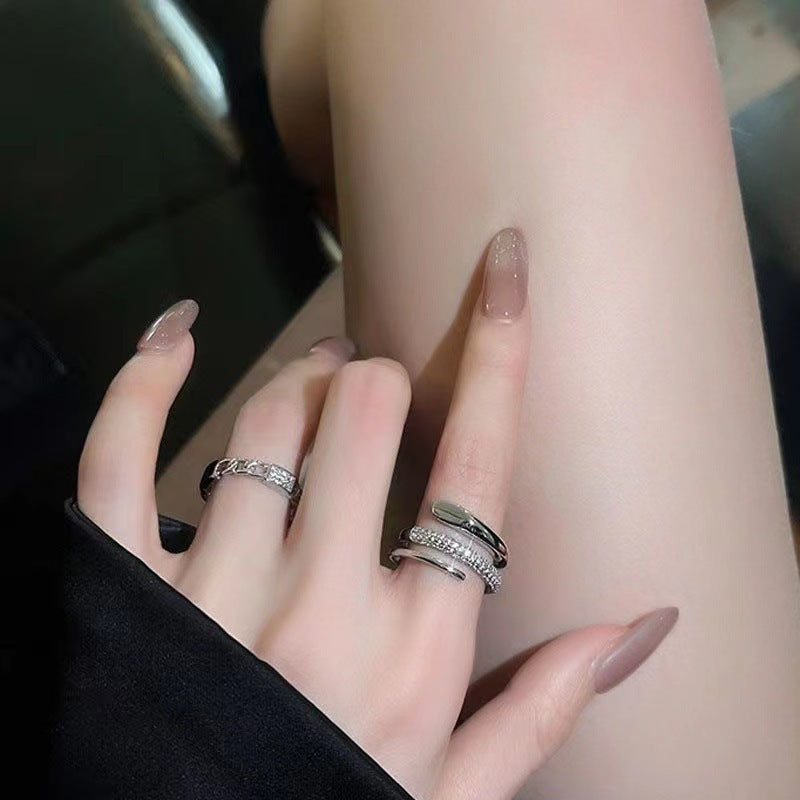 Luxury Minority Design Two-piece Open Female Fashion Rings