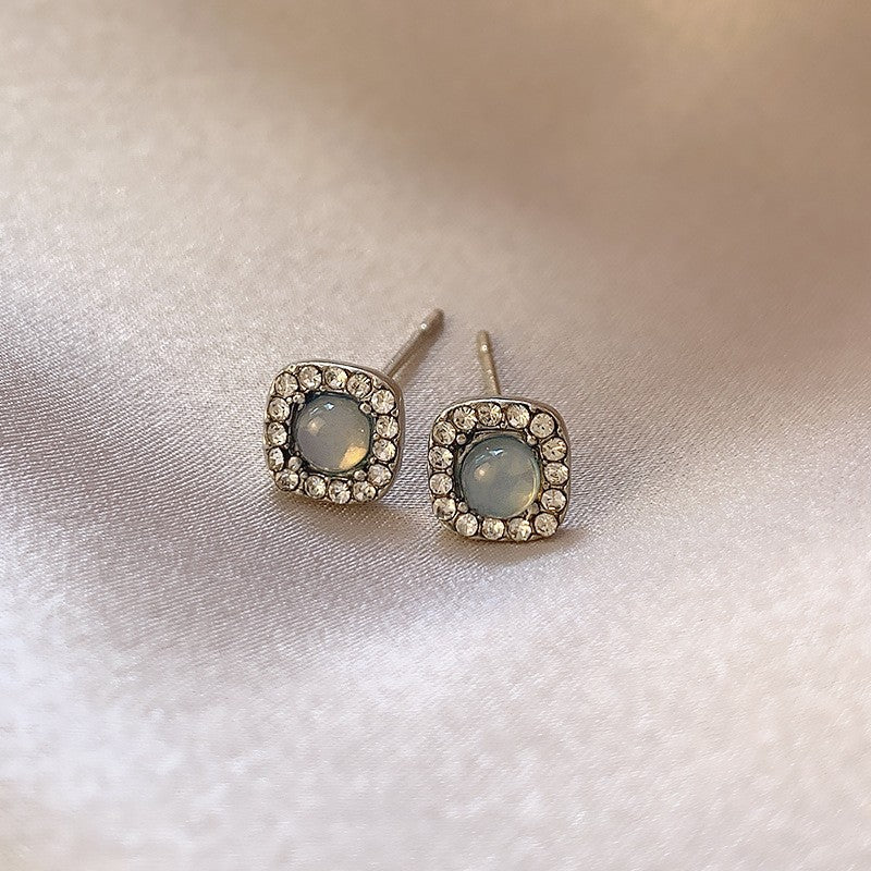 Flowers Small Exquisite Shiny Diamond Irregular Chain Pearl Earrings