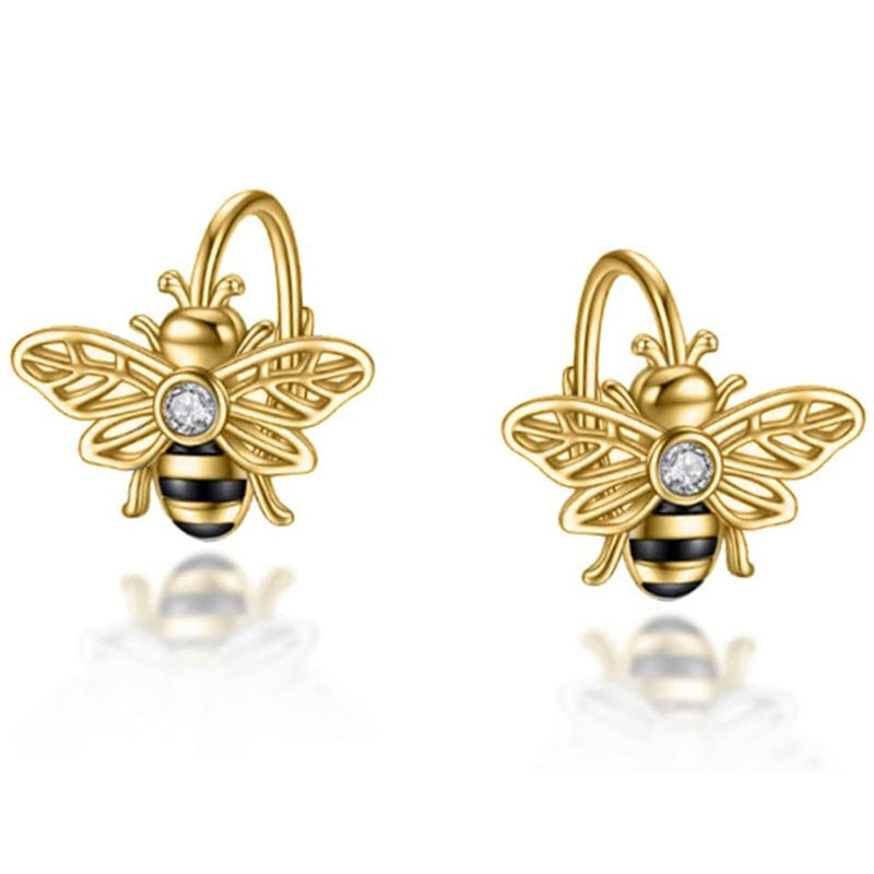 Bee Painting Oil Clip Female Mori Style Vacation Wax Inlaid Earrings