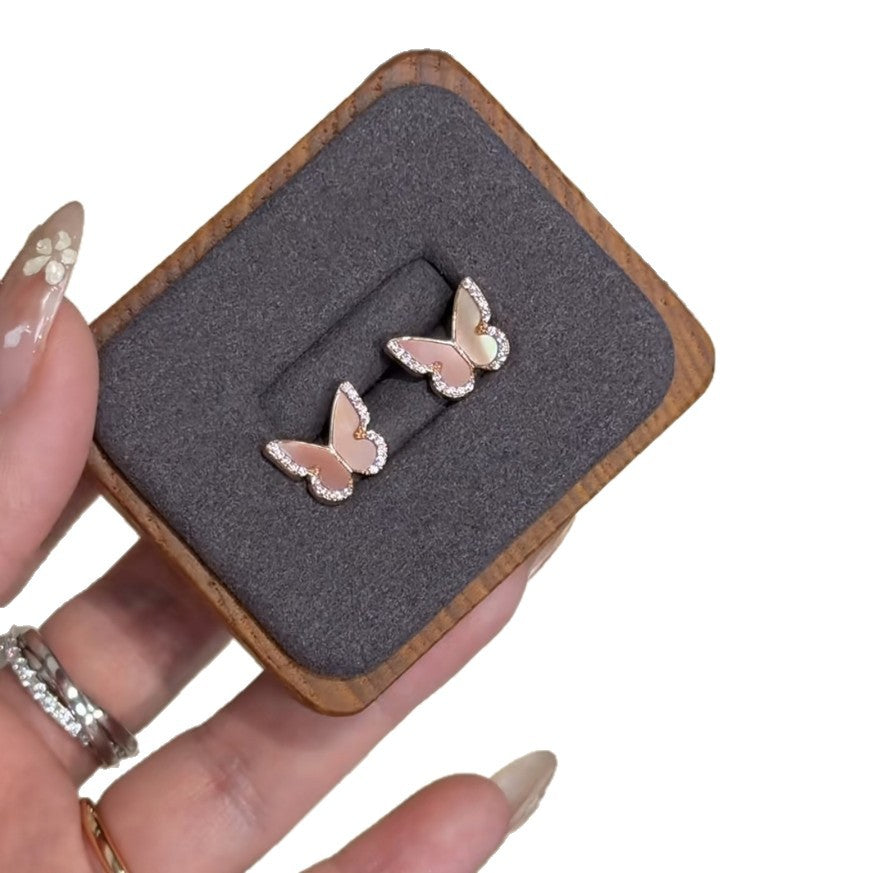 Sweet Pink Son Mother Butterfly Exquisite Small Stud Earrings