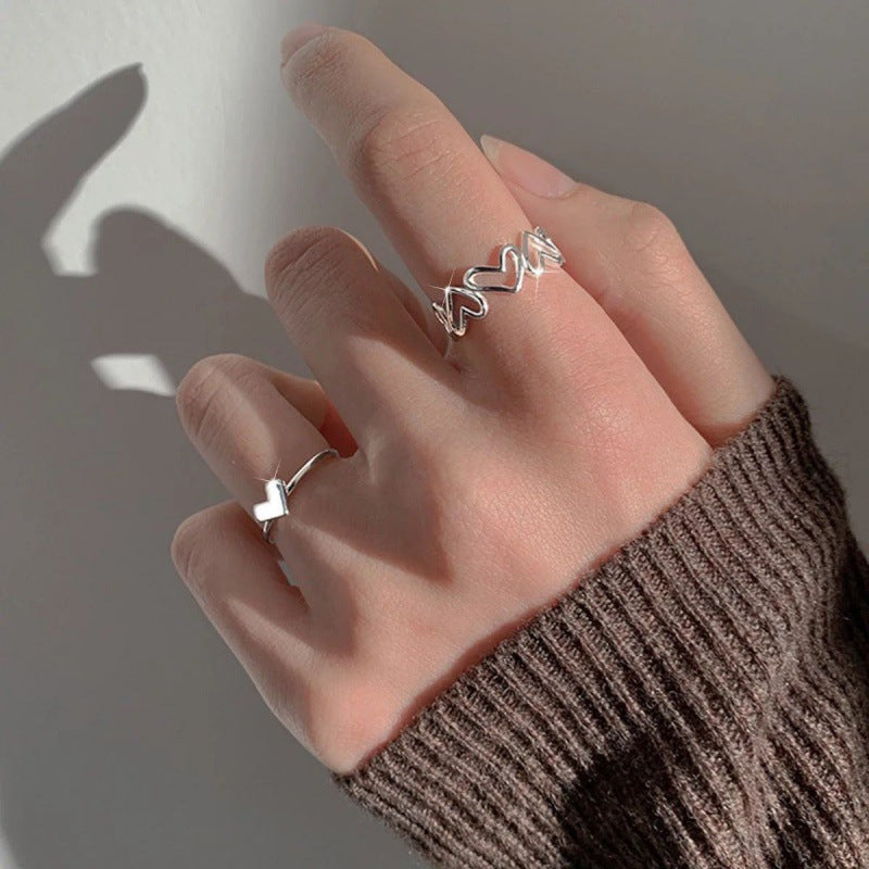 Love Heart-shaped Female Open Niche Design Trend Cold Wind Index Ring