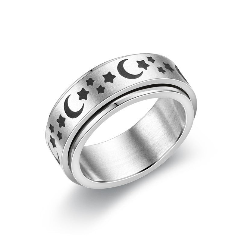 Titanium Steel Rotating Moving Star Moon Rings