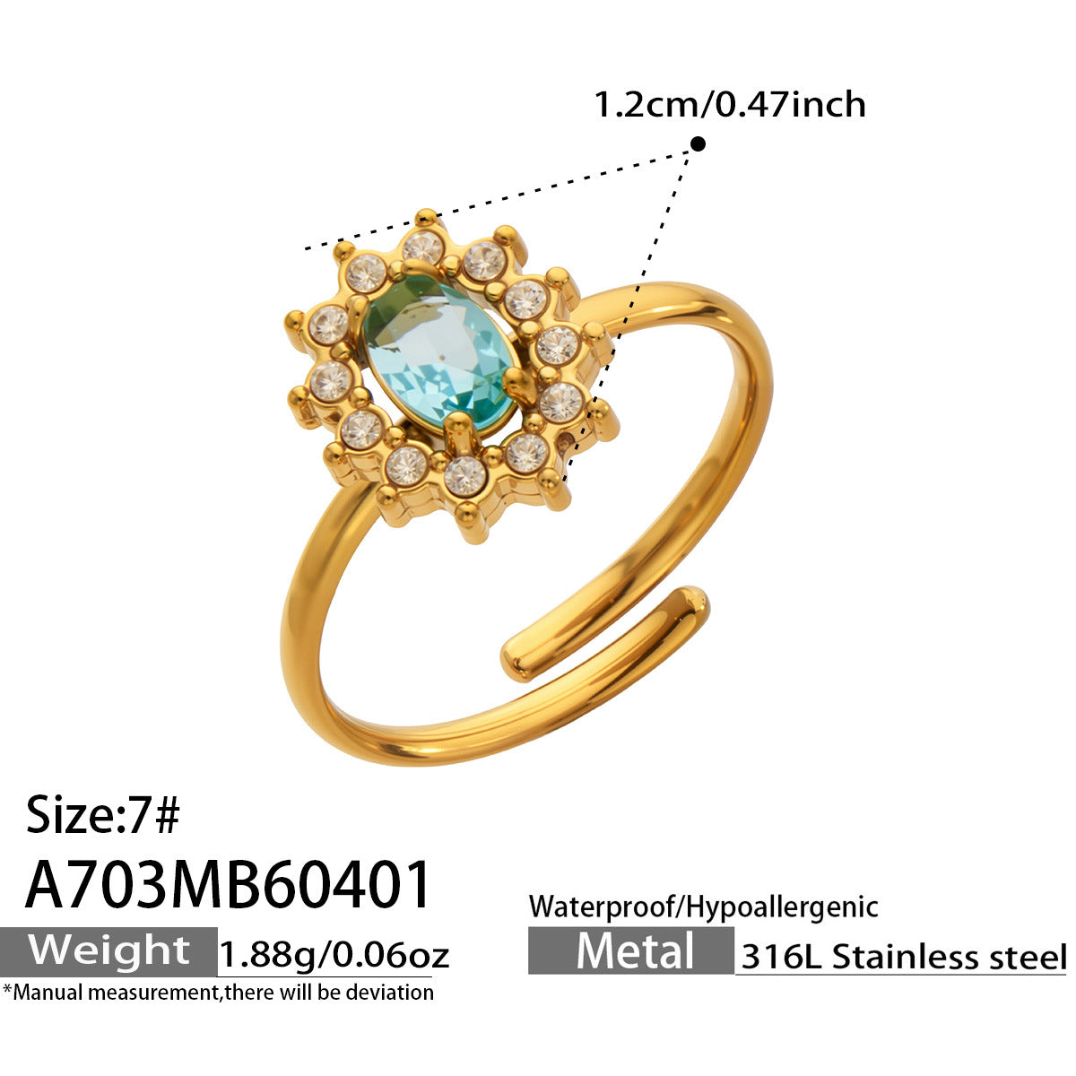 Women's Steel Colored Glass Flower Open Gold Ring