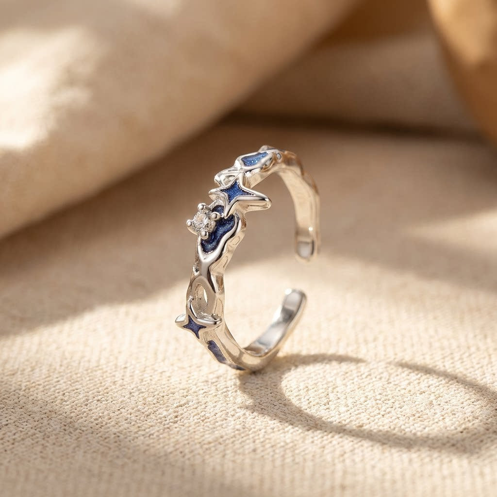 Sky Series Irregular Blue Epoxy Moon Affordable Rings