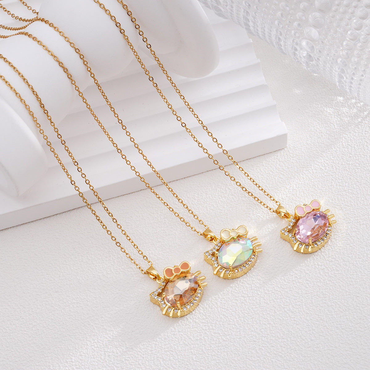 Titanium Steel Female Gold Cat Cartoon Design High-grade Necklaces