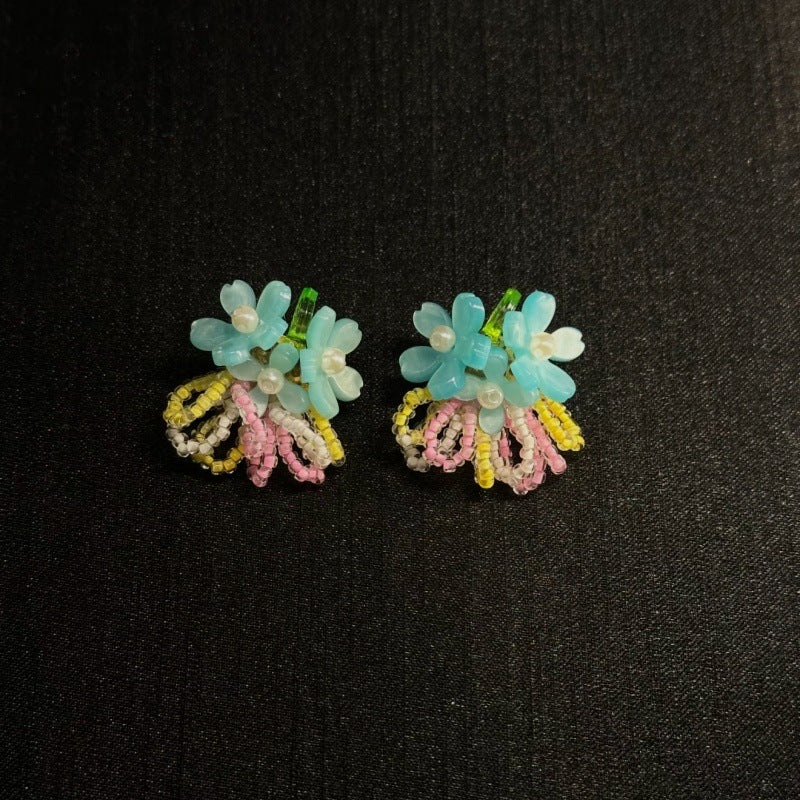 Vintage Pink Geometric Sweet Flowers Ear Stud Earrings