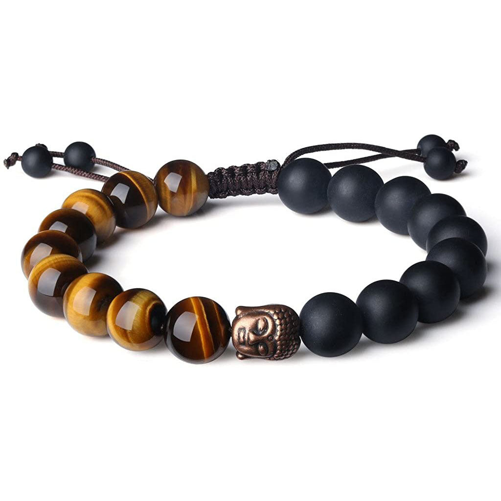 Men's Frosted Tiger Eye Woven Handmade Adjustable Volcano Buddha Bracelet