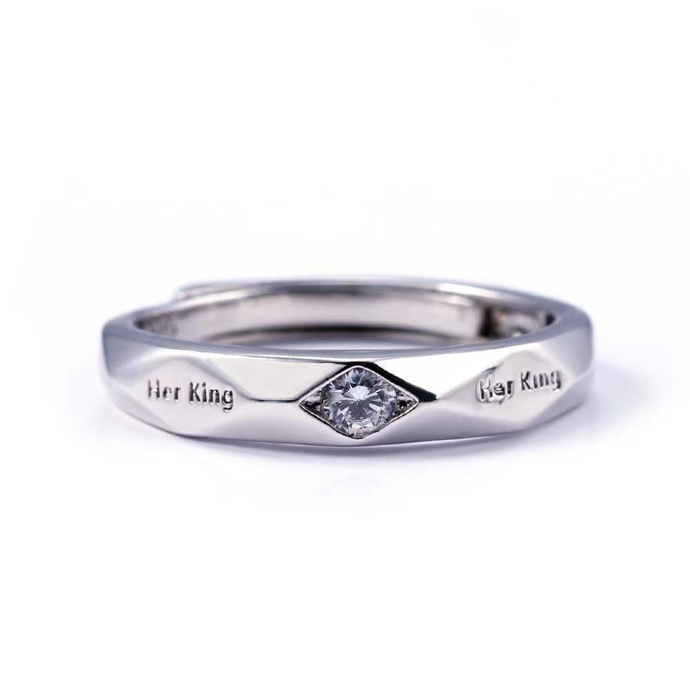 Women's & Men's Mouth White Gold Plated Lettering Couple Rings