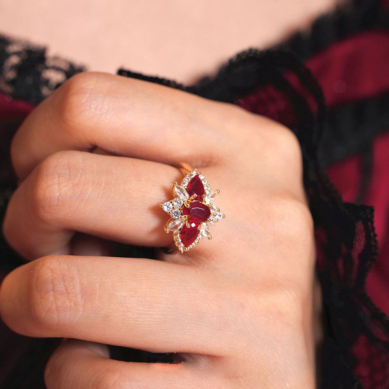 Women's Wine Red Court Open French Entry Lux Niche High Sense Rings