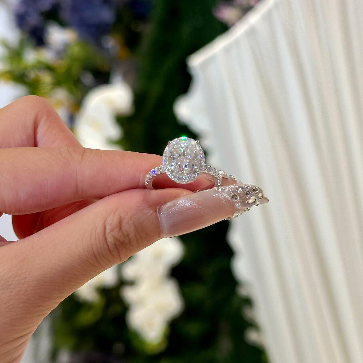 Flower Cut Simulation Moissanite Proposal Opening Female Ring