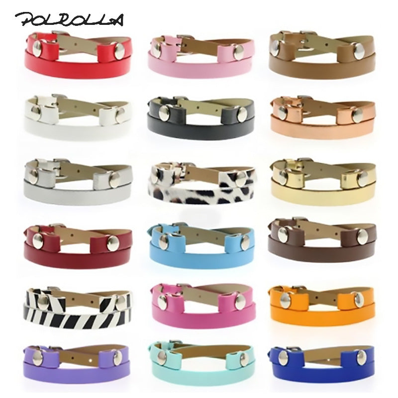 Leather Double Section Wrist Strap Bright Color Bracelet