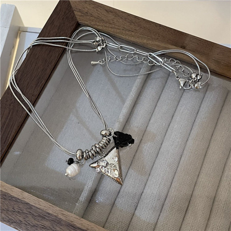 Tassel Ball Design Personalized Hip Hop Stacked Triangle Sweater Chain Necklace