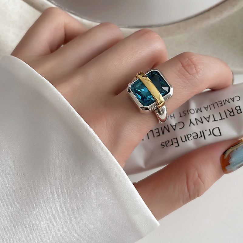 Women's Alloy Geometric Twist Square Two-color Opening Rings