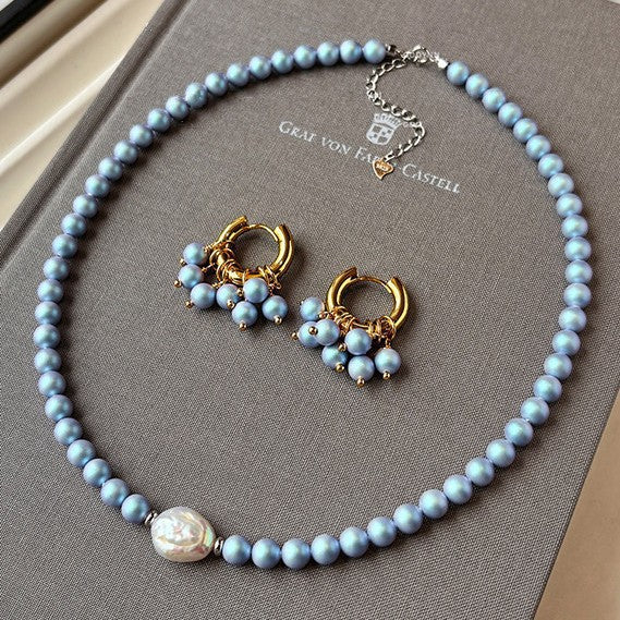 Women's Blue Pearl Baroque Shaped Freshwater Graceful Fashionable Necklace