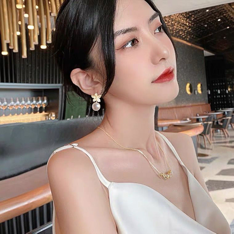 Petals Artificial Pearl Fairy Temperamental Elegant Graceful Three-dimensional Earrings