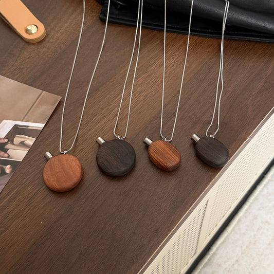 Women's Design Round Ebony Kettle For Retro Long Titanium Necklace