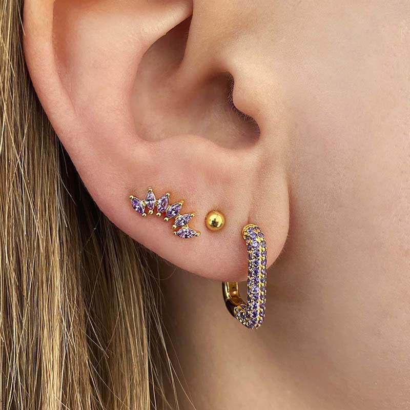Needle Light Luxury Color Six Stone Retro Minority Design Refined Stud Earrings