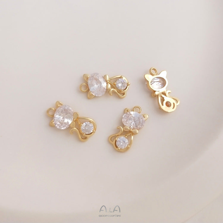 Bag Real Gold Inlaid Zircon Cat Pendants