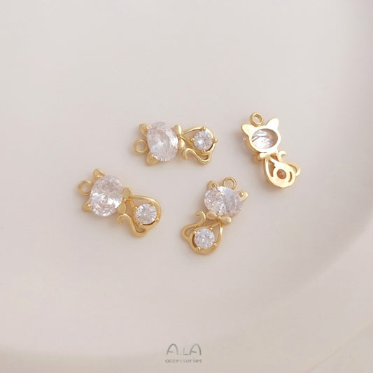 Bag Real Gold Inlaid Zircon Cat Pendants