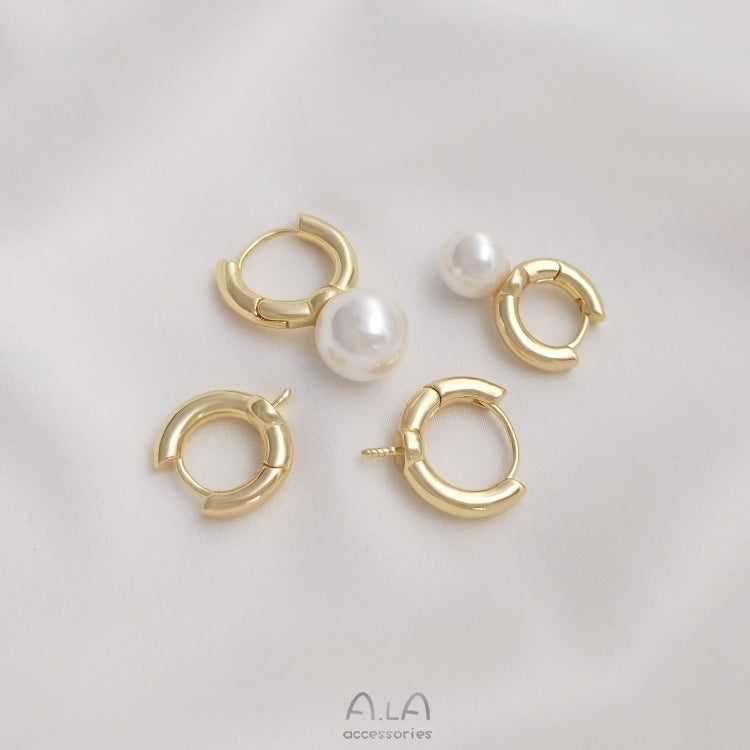 Bag Real Gold Color Retaining Round Half Hole Bead Earrings