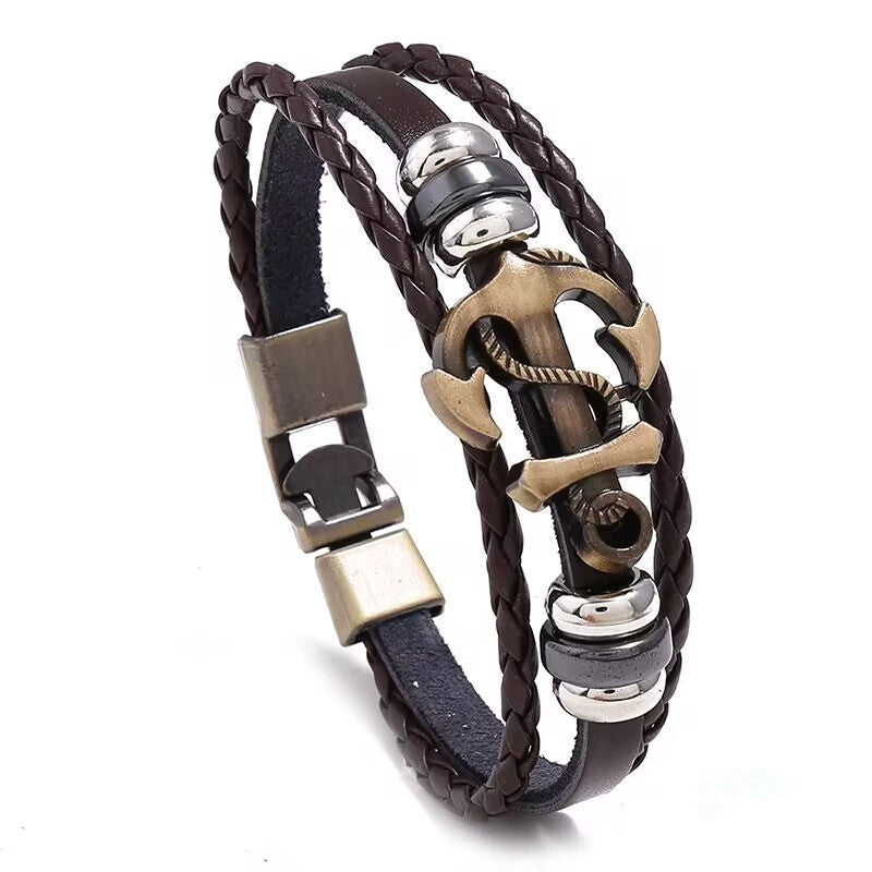 Jewelry Punk Leather Alloy Boat Anchor Bracelets