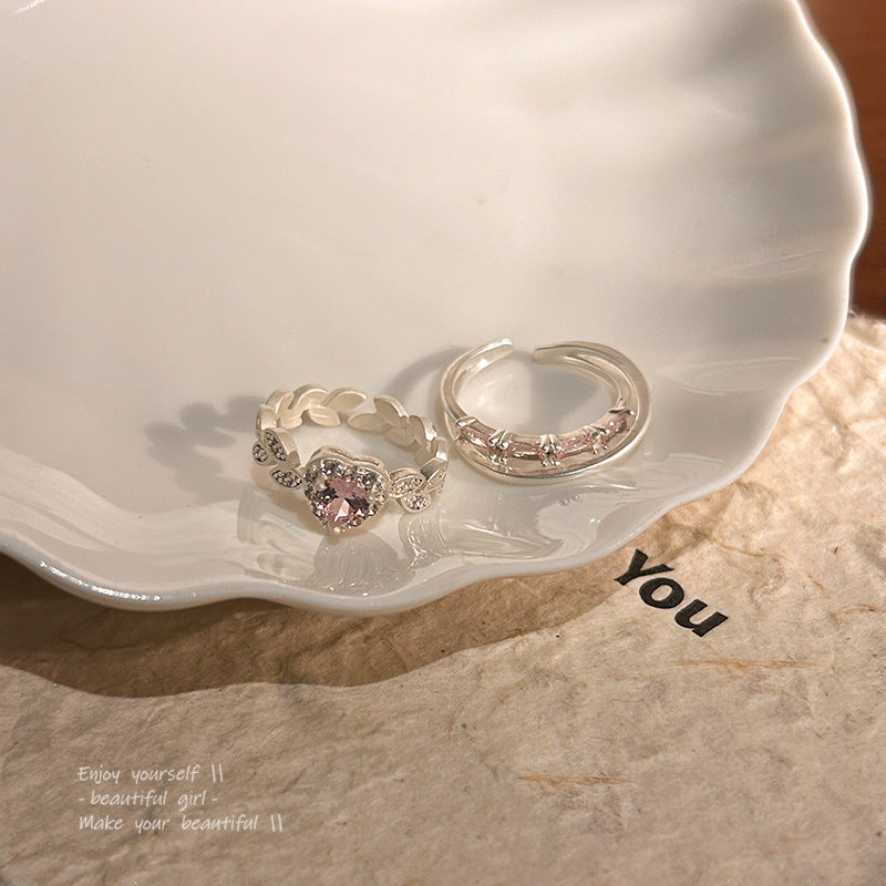 Pink Heart Shape With Diamond Female Rings