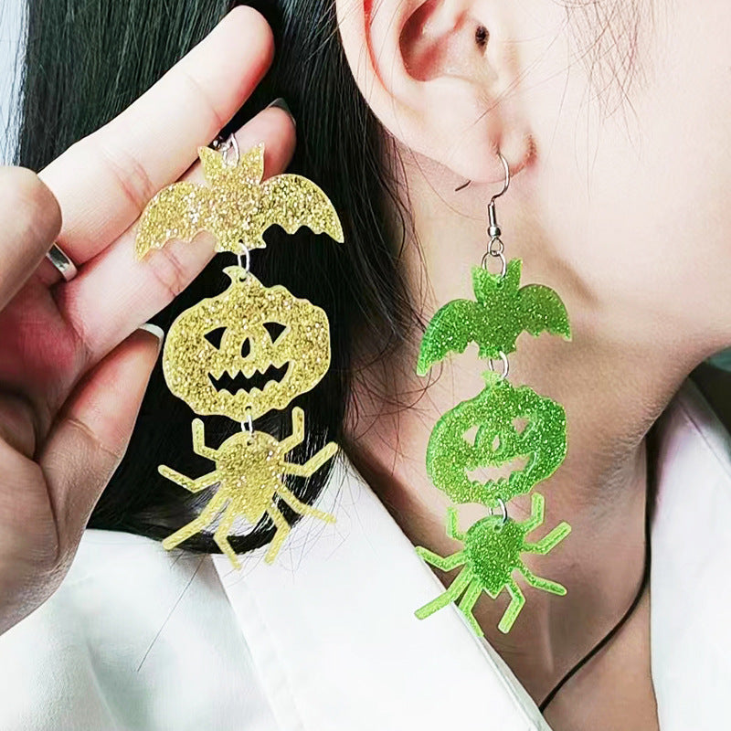 Women's Halloween Exaggerated Long Stitching Bat Pumpkin Spider Earrings