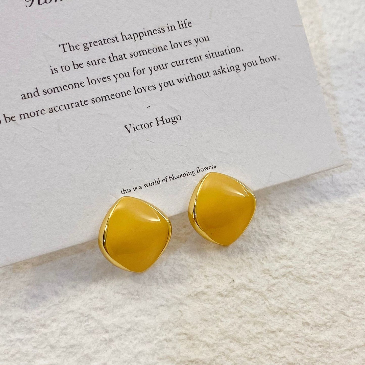 Plated Real Gold Ginger Flower Enamel Drip Glazed Female Sweet Earrings