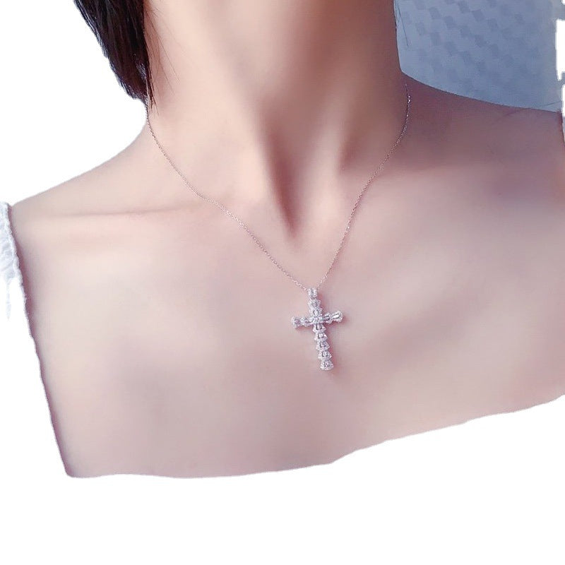 Ladder Square Zircon Full Diamond Cross Clavicle Pendants