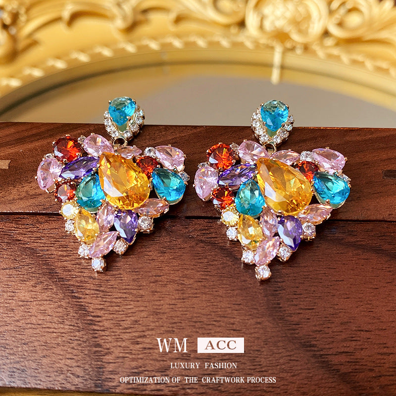 Needle Heart-shaped Zircon Sweet Cool Personality Creative Design Sense Earrings