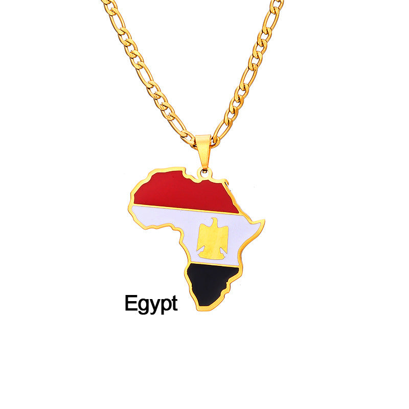 African Drip Oil Stainless Steel Map Geometric Necklace