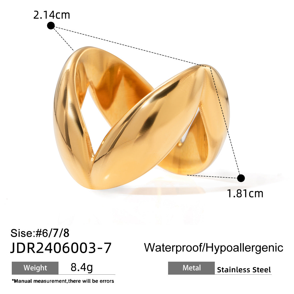 Gold Stainless Steel V-shaped Glossy Fashion Rings