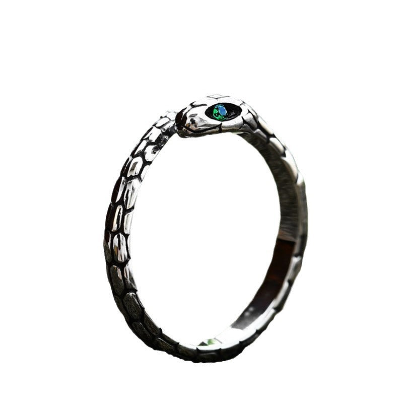 Snake Inlaid Jewel Titanium Vintage Year Rings